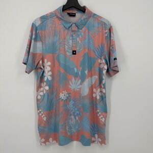Bad Birdie Medium Golf Polo Shirt Tropical Floral Print Short Sleeve Button Up